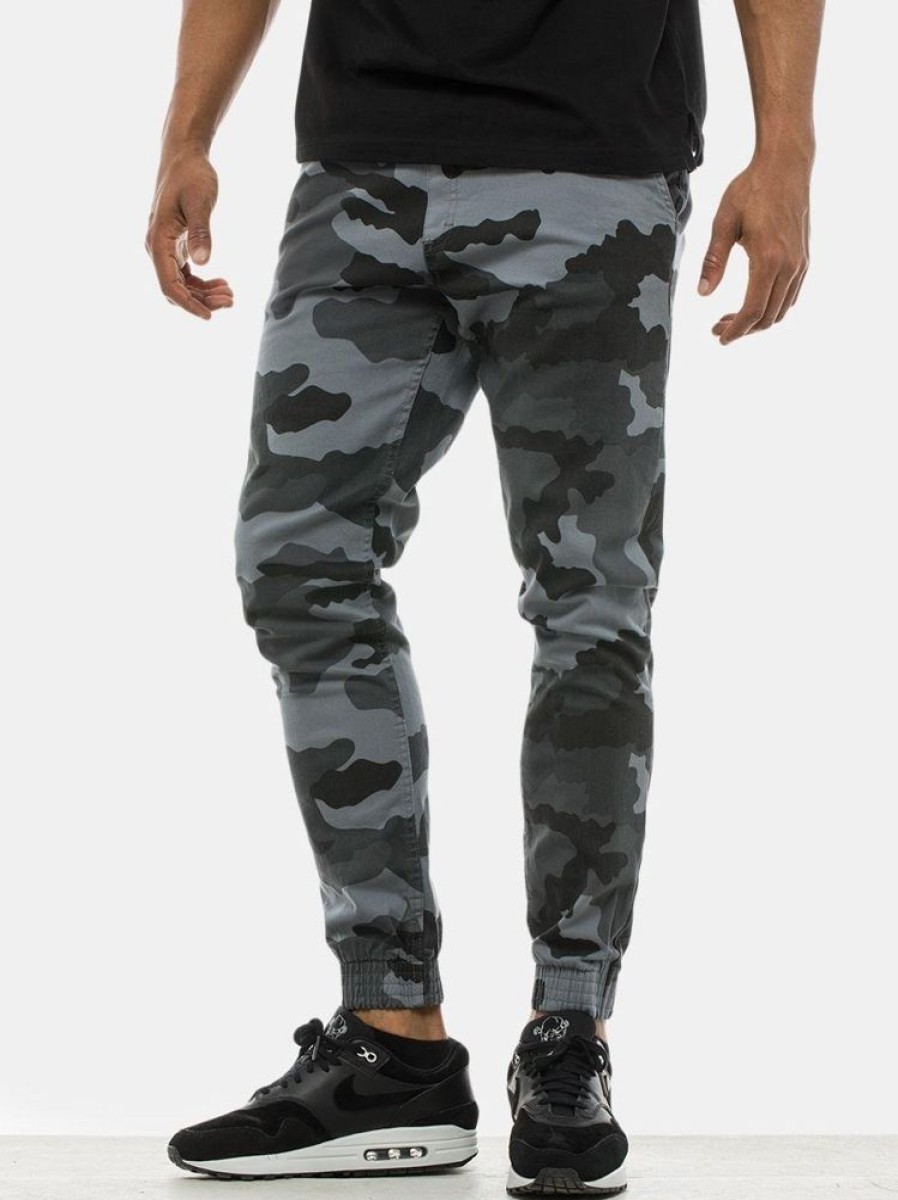 Spodnie Smoke Story Group | Spodnie Materialowe Ze Sciagaczem Jogger Slim Szare Camo Classic