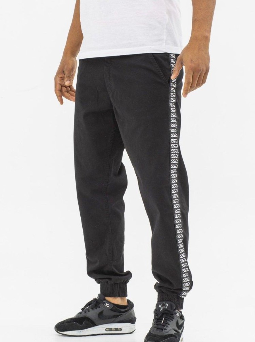 Spodnie Smoke Story Group | Spodnie Materialowe Ze Sciagaczem Jogger Slim Bialy Lampas Czarne