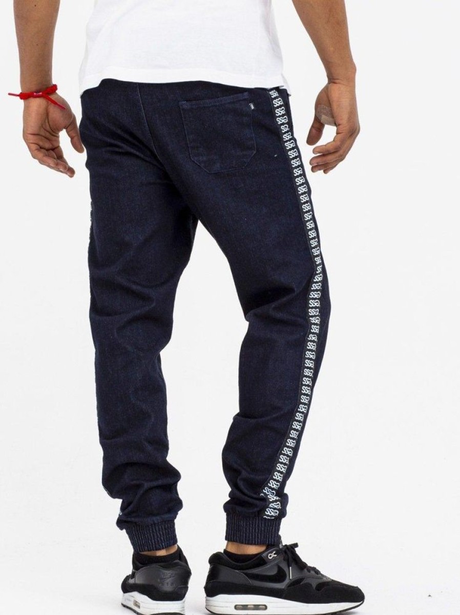 Spodnie Smoke Story Group | Spodnie Jeansowe Jogger Ze Sciagaczem Niebieskie Premium White Lampas