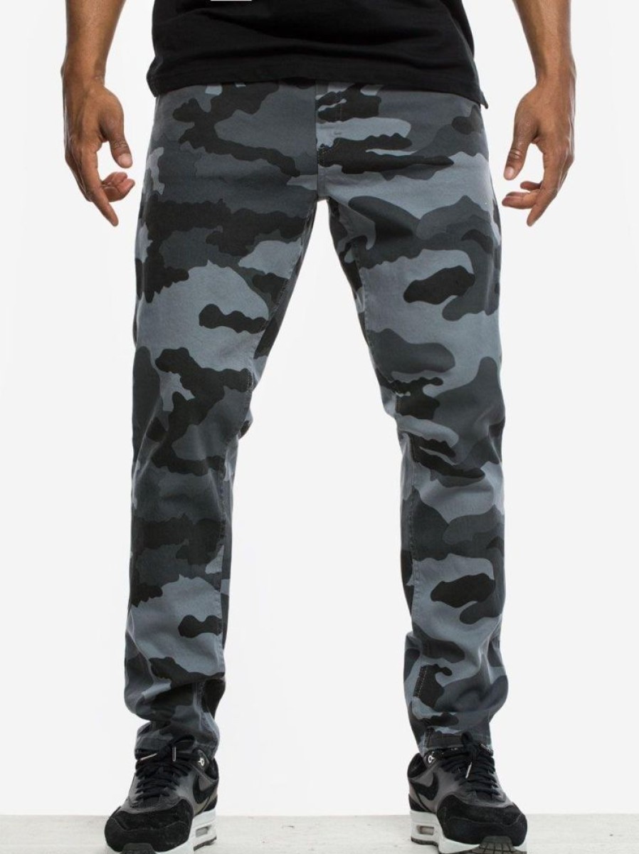 Spodnie Smoke Story Group | Spodnie Materialowe Ze Sciagaczem Skinny Camo Classic Szare